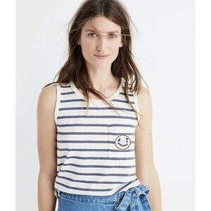 Madewell Blue White Striped Knit Tank Top With Pocket